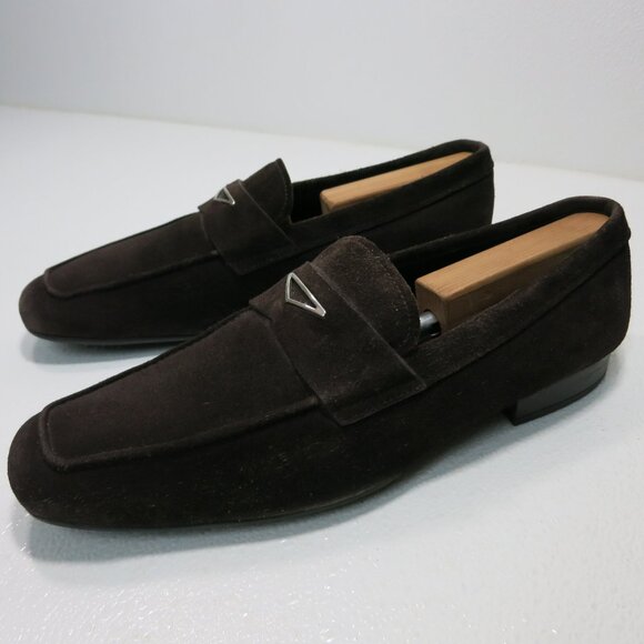 Prada 9 Suede Leather Loafers Casual Dress Moccasins Shoes Zapatos Italy 10 M - Picture 1 of 7